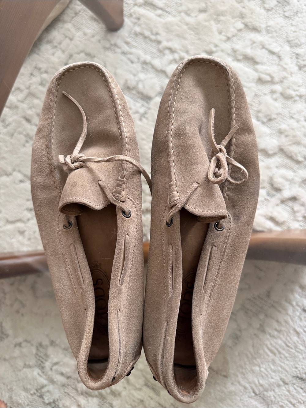 Tod’s Suede Driving Moccasins in Taupe